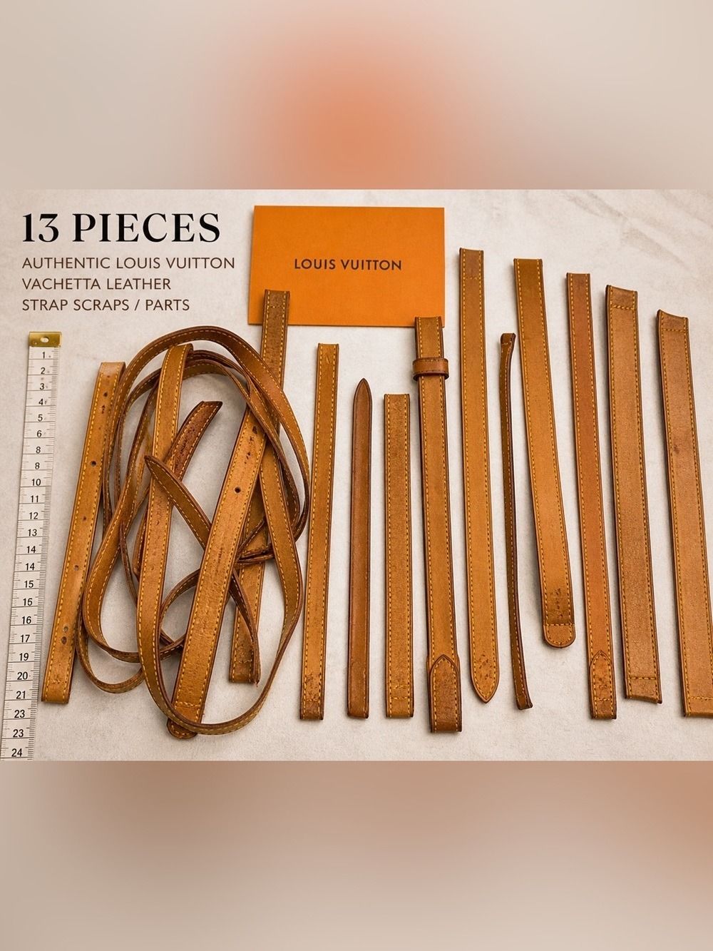 Authentic Designer Vachetta Leather Strap Pieces Lot 13pcs Craft Repair sku-13
